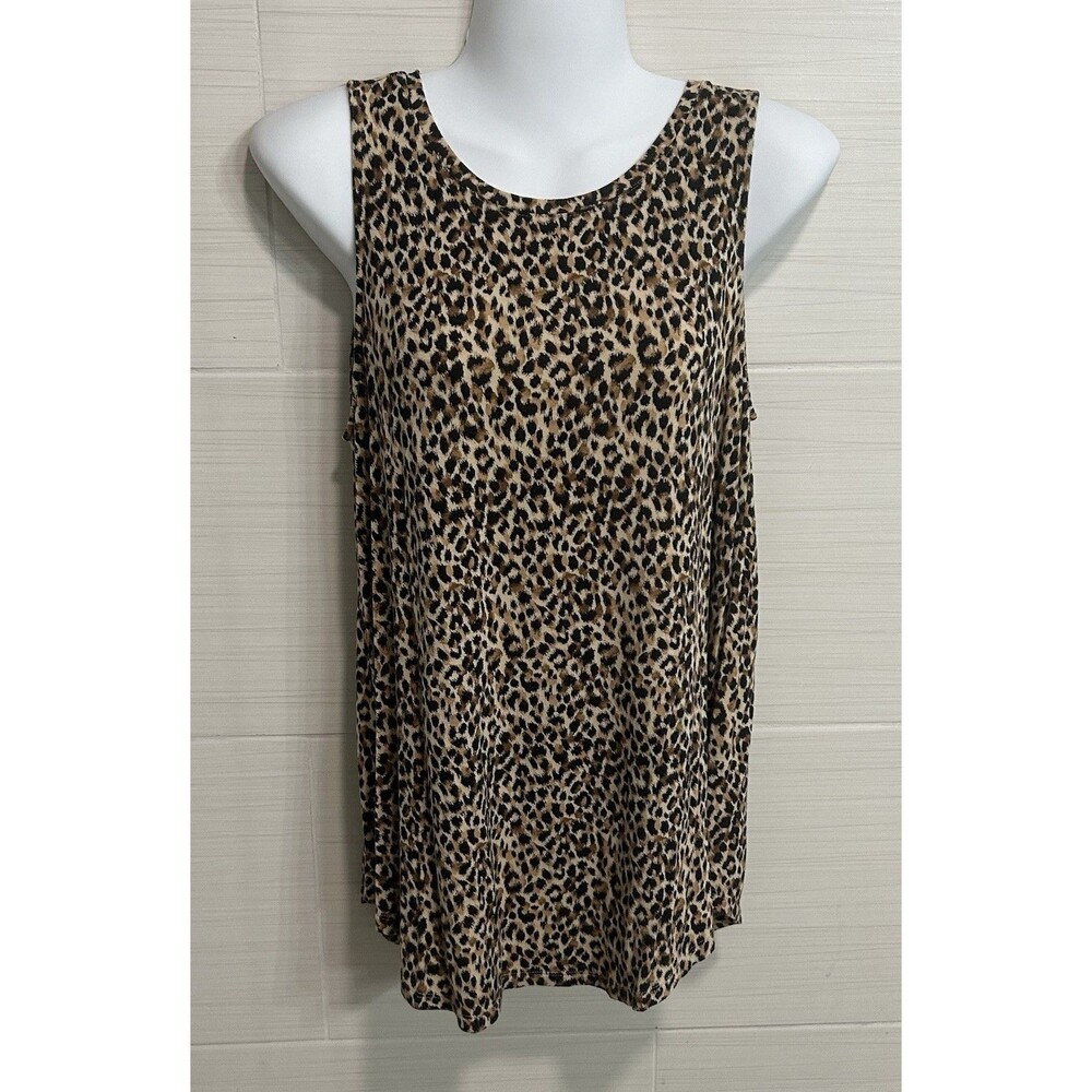 Old Navy Tan Black Leopard Animal Print Luxe Tank Top Round Neck M, Casual Comfy